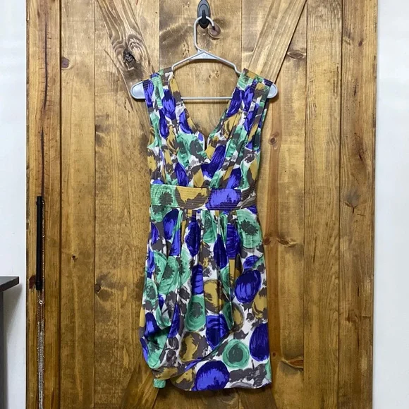 BCBG multicolor spring floral abstract dress midi